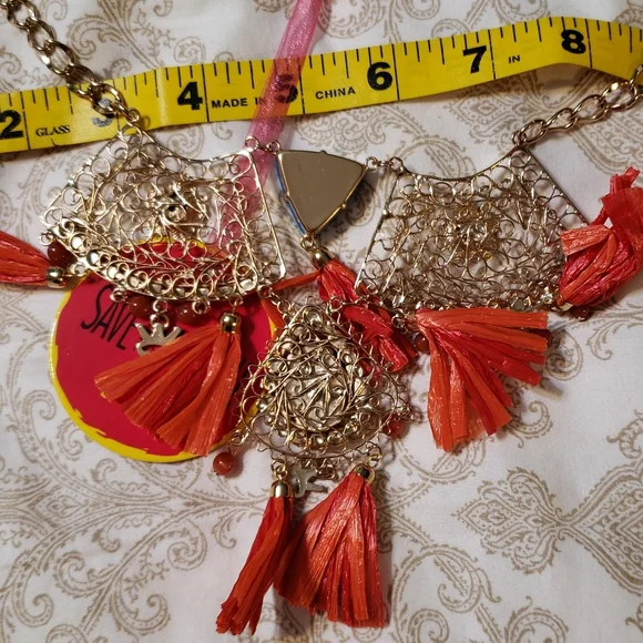 ๐HP๐ STQ gold-tone red & turquoise statement necklace - Picture 8 of 13